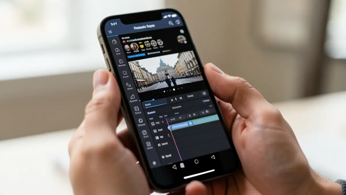 Generic image of a mobile phone displaying a video editing application.