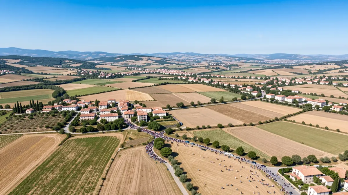 Generic aerial view of the Ribera Alta region with fields and towns.