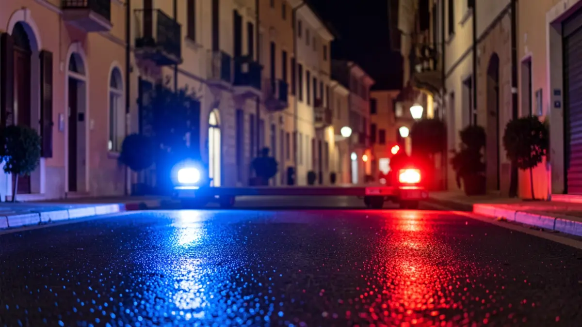Generic image of police emergency lights reflecting on wet asphalt at night.