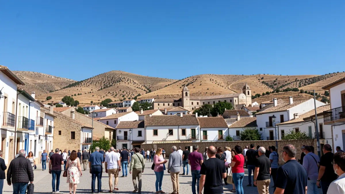 Imatge genèrica del cel clar i sec sobre Requena, amb turons al fons.